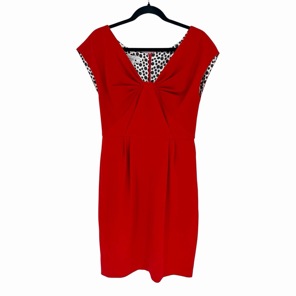 Maggie London Cap Sleeve Lined Sheath Dress Red with Pockets Womens Size 10 EUC